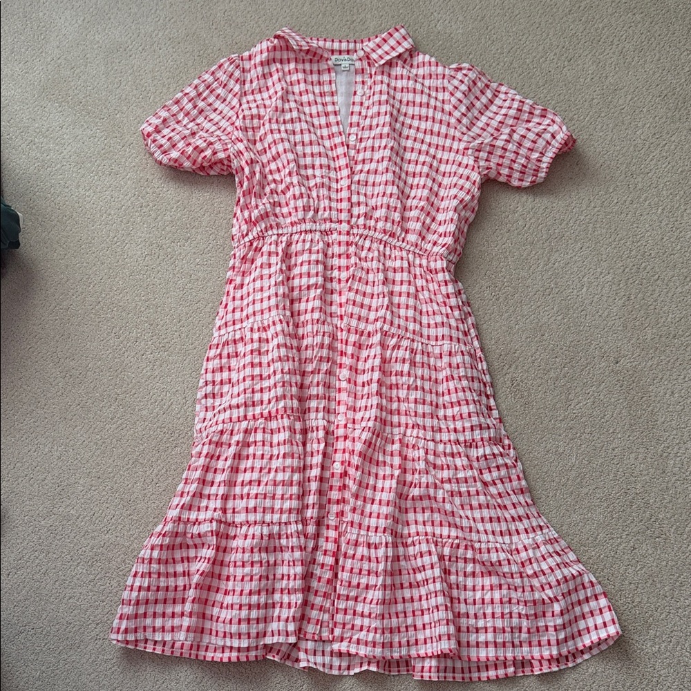 Davi & Danie pink gingham button up dress